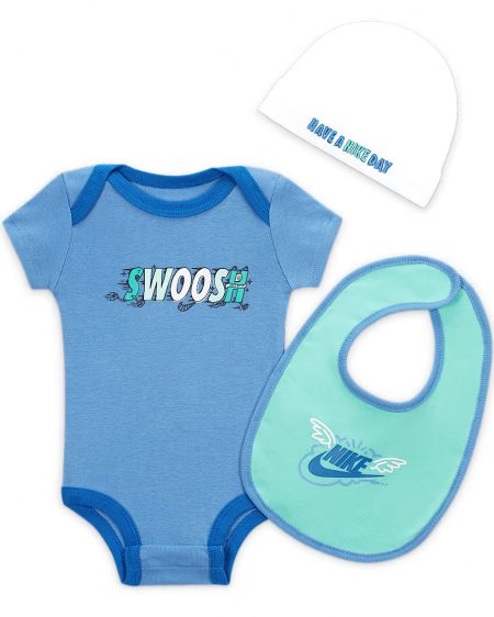 Nike - Unisex - Babysuit Giftpack 3-Pcs Set - Blauw - Maat 6-12 Maanden