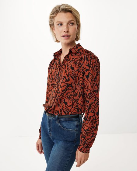 Longsleeve blouse AOP Dark Brown