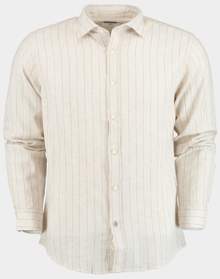 Bos Casual hemd lange mouw Multi Linnen shirt LM streep 42540016D/TS467B Sand/White/Coloniale