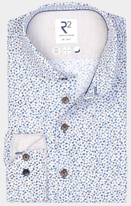 R2 Amsterdam Casual hemd lange mouw Blauw Blue beige sails 125.WSP.021/014