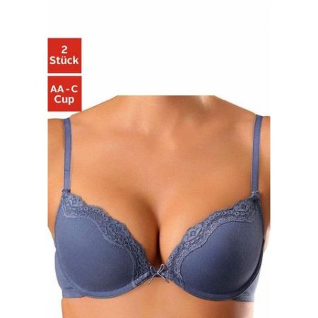 Petite fleur Push-up-bh met beugel en fijne kantband (Set van 2)