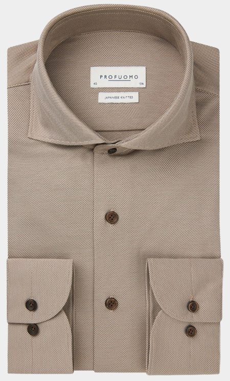 Profuomo Business hemd lange mouw Bruin PPWH10007B/H3