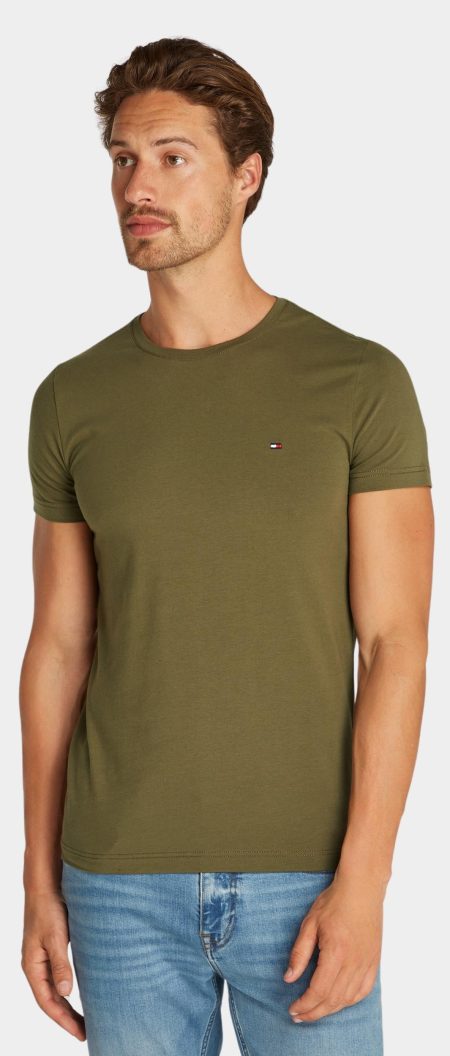 Tommy Hilfiger T-shirt korte mouw Groen Stretch Slim Fit Tee MW0MW10800/RBN