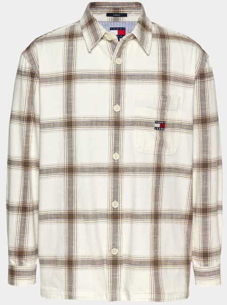 Tommy Jeans Overshirt Wit TJM COTTON SLUB CHECK OVERSHI DM0DM21343/YBH