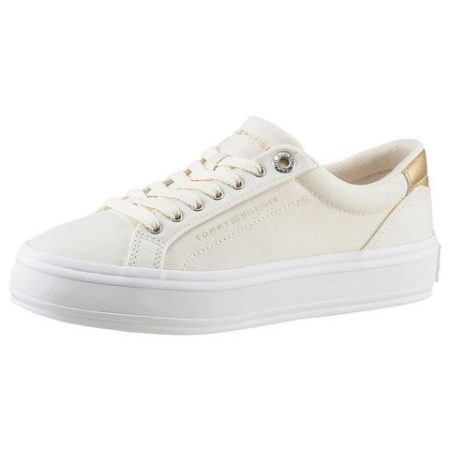 Tommy Hilfiger Plateausneakers ESSENTIAL VULC CANVAS SNEAKER Contrastafwerking in metalliclook