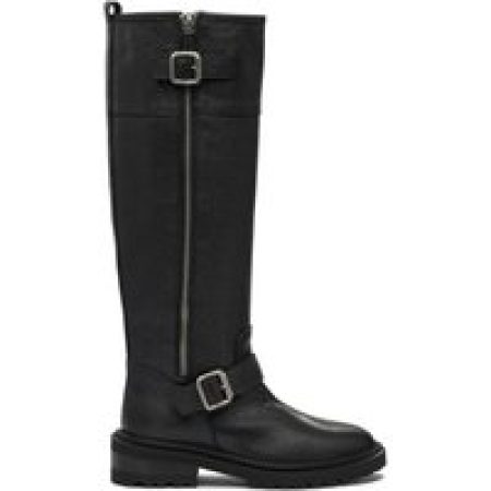 Via Roma 15 Boots - Textured Leather Tall Boots With Decorative Buckle in zwart