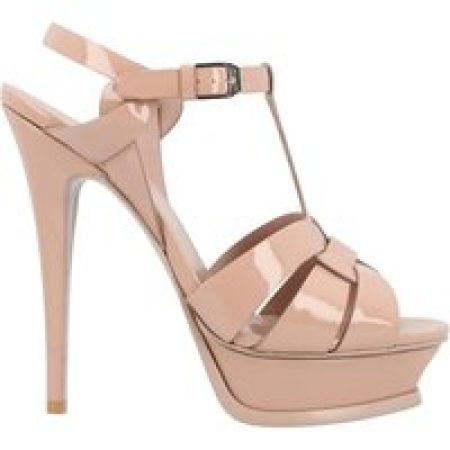 Saint Laurent Sandalen - Tribute Patent Leather Platform Sandals Beige in roze
