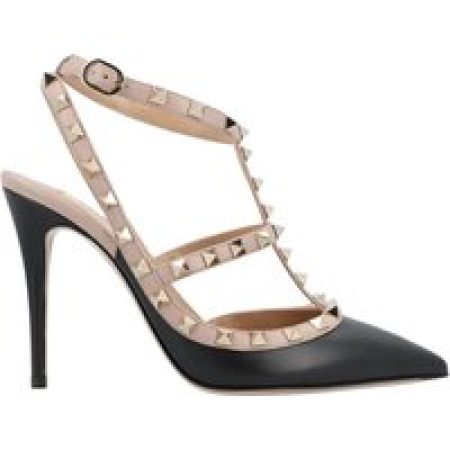 Valentino Garavani Hoge hakken - Leather Gold-Tone Rockstud Black in zwart