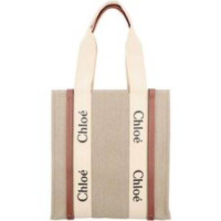 Chloé Shoppers & Totes - Woody Tote Bag In Linen & Leather in beige