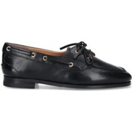 - Round Toe Slip-On Moccasins With Tonal Logo Detail in zwart