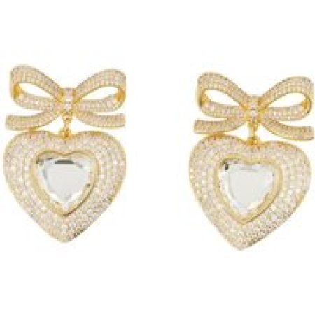 self-portrait Oorbellen - Bow Crystal Heart Earrings - Metal - Gold in multi