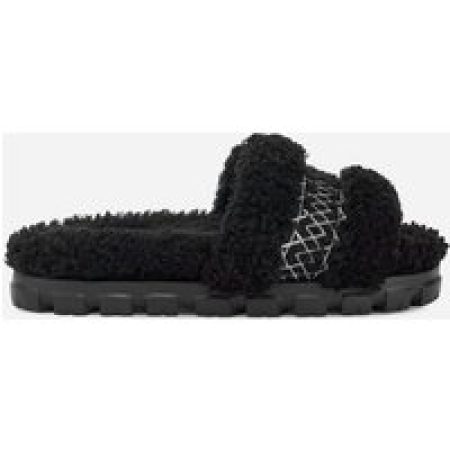 Cozetta-pantoffel met UGG®-boordsel in Black