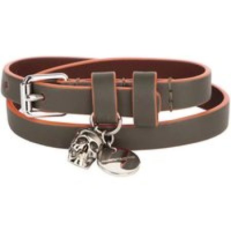 Alexander McQueen Armbanden - Graffiti Skull Leather Wrap Bracelet In Green in green