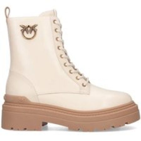 Pinko Boots - Ankle-High Leather Boots With Gold Hardware Detail in wit