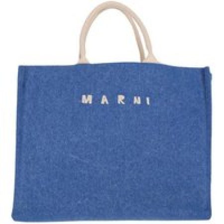 Marni Shoppers & Totes - Rectangular Denim Tote Bag With Design in blauw