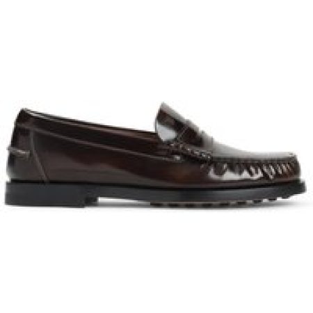 - Brown Calf Leather Loafers With Penny Strap in zwart