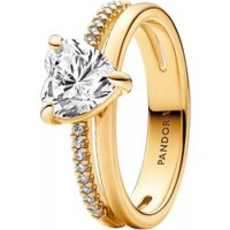 Pandora Ringen - Heart 14k gold-plated ring with clear cubic zircon in silver