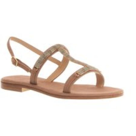 Paola Fiorenza Sandalen - Beige Suede Sandal With Blue And Copper Crystals in bruin