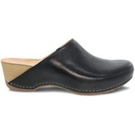 Dansko Slippers & Mules - Black Leather Mule With Contrasting Beige Wedge in zwart