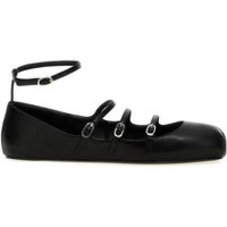 - Leather Strap Ballet Flats in zwart