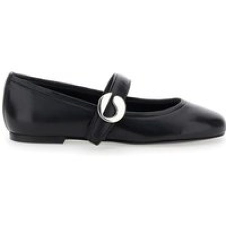 - Belt Detail Leather Ballerina Flats in zwart