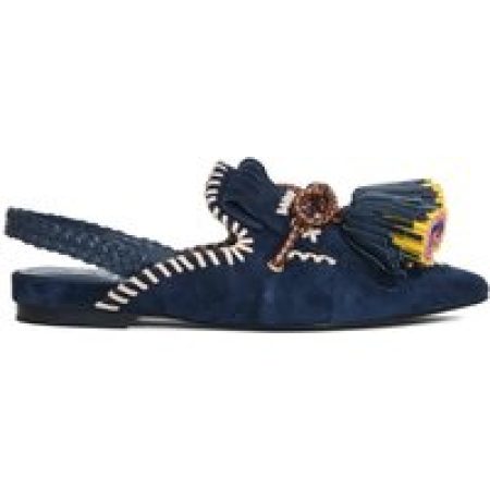 Elena Iachi Sandalen - Slingback Blue Suede Tassels in blauw