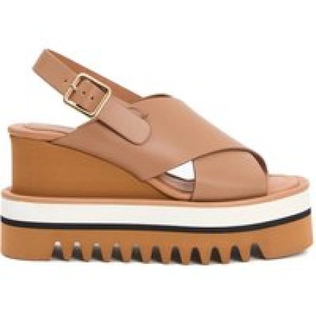 Paloma Barceló Sandalen - Camel Leather Crossover High Wedge in bruin