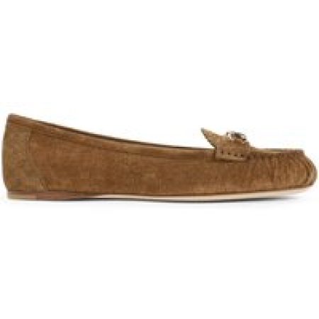 - Brown Suede Loafers With Decorative Buckle in bruin