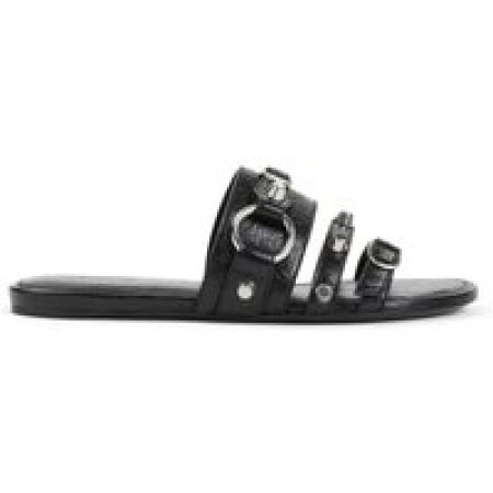 Balenciaga Sandalen - Flat Black Lambskin Sandals With Metallic Accents in zwart