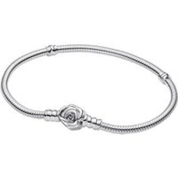 Pandora Armbanden - Moments Rose in Bloom Clasp Snakechain in silver