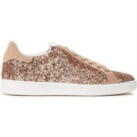 sergio rossi Low-Top Sneakers - Rose Gold Glittered Woven Sneakers With Leather Ac in goud