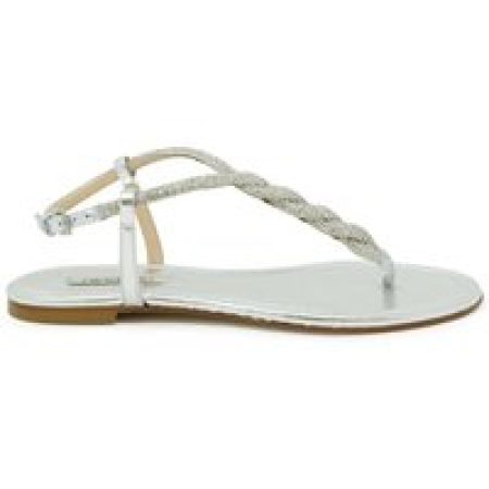 Ninalilou Sandalen - Silver Leather Flat Sandal in zilver