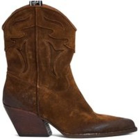 Elena Iachi Boots - Ankle-High Western Boots In Washed Cognac Suede in bruin
