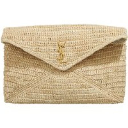 Saint Laurent Pochettes - Cassandre Large Envelope Pouch In Raffia in beige