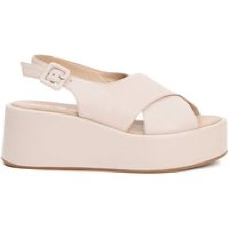 Strategia Sandalen - Beige Leather Crossover Wedges With Platform Sole in beige