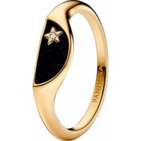 Pandora Ringen - Halved signet 14k gold-plated ring withcubic zirco in black