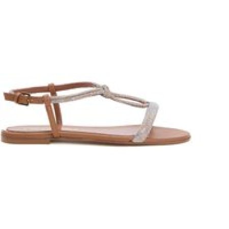 Ninalilou Sandalen - Low Leather And Rhinestone Sandal in bruin