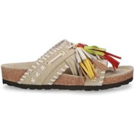 Elena Iachi Sandalen - Beige Suede Slipper With Multicolor Tassels in beige