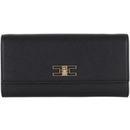 Elisabetta Franchi Clutches - Eco-Leather Handbag With Golden Chain Strap in zwart