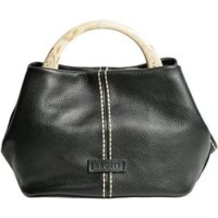 Plinio Visona' Hobo bags - Black Leather Handbag With Bamboo Handle in zwart