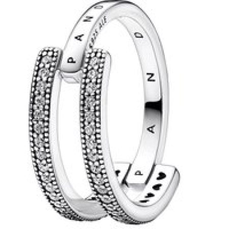 Pandora Ringen - Pandora Signature Logo & Pavé Double Band Ring in silver