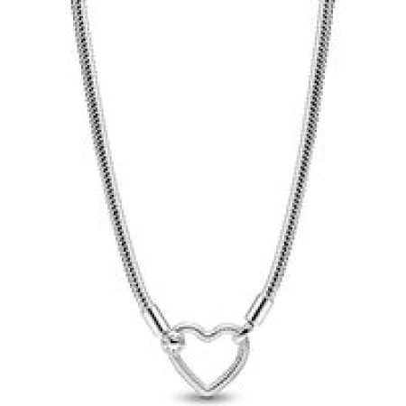 Pandora Kettingen - Heart Closure Snake Chain Necklace in silver