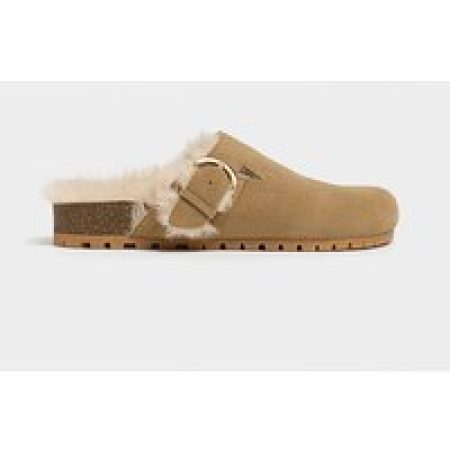 Stradivarius Leren clog met gespen en imitatiebont  BEIGE 39