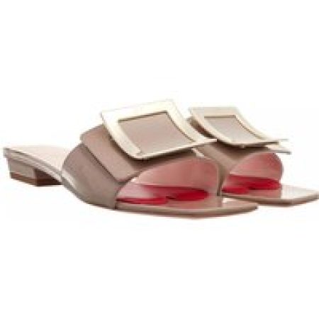 Roger Vivier Slippers - Belle Vivir Metal Buckle Mules In Patent Leather in taupe