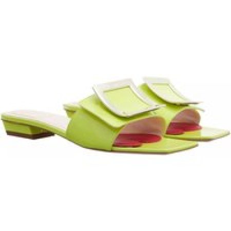 Roger Vivier Slippers - Belle Vivir Metal Buckle Mules In Patent Leather in groen