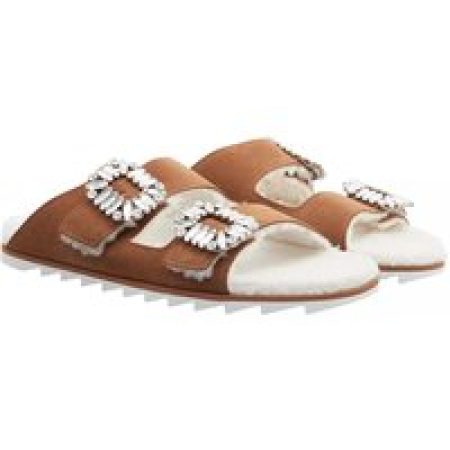 Roger Vivier Slippers - Slidy Viv´ Fur Strass Buckle Mules In Suede in bruin