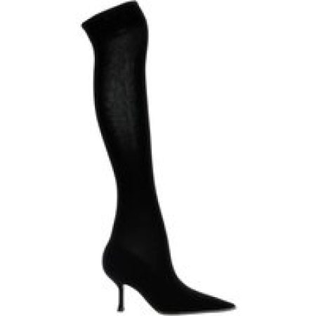 René Caovilla Boots - High-Leg Knitted Boots With Rhinestone Detailing in zwart