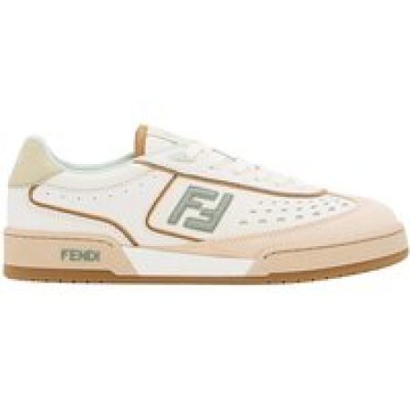 Fendi Low-Top Sneakers - Mixed Leather And Denim Sneakers With Embossed Log in wit