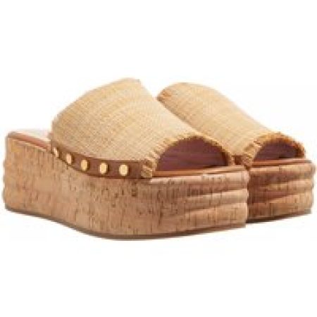 Coccinelle Slippers - Wedge Straw Effect Fabric in beige