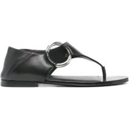 Saint Laurent Sandalen - Ring Leather Flat Sandals With Silver-Tone Hardwar in zwart